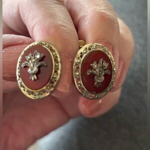 Vintage art deco Gold and Red Floral Earrings